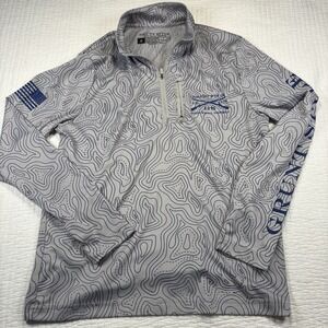 Grunt Style 1/4 Zip Pullover Men's Small Gray Topography Map AOP Stretch‎ Blue